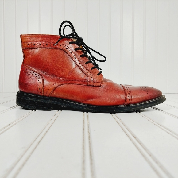 La Milano Men's Burgundy Leather Lace Up Cap Toe Brogue Ankle Boot C373 - Picture 6 of 13